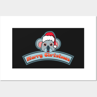 Sticker and Label Of  Koala Character Design and Merry Christmas Text. Posters and Art